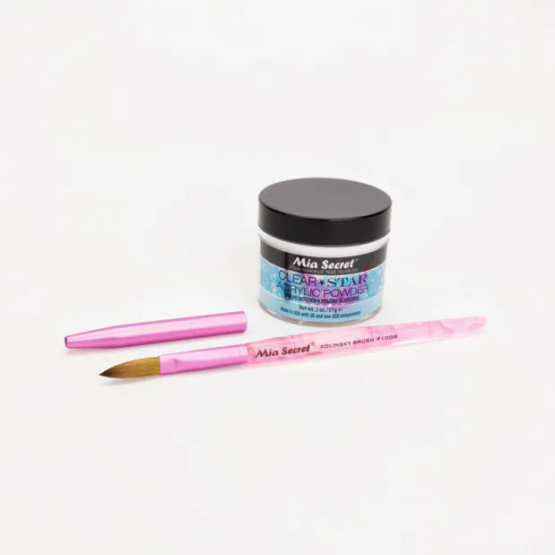Mia Selects (Clear STAR Acrylic Powder 2 oz., Kolinsky Nail Brush 10 OR)