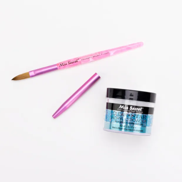 Mia Selects (Clear STAR Acrylic Powder 2 oz., Kolinsky Nail Brush 10 OR)