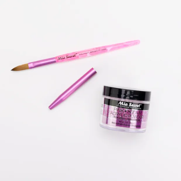 Mia Selects (Pink STAR Acrylic Powder 2 oz., Kolinsky Nail Brush 10 OR)