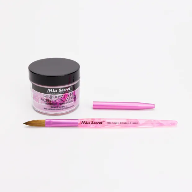Mia Selects (Pink STAR Acrylic Powder 2 oz., Kolinsky Nail Brush 10 OR)